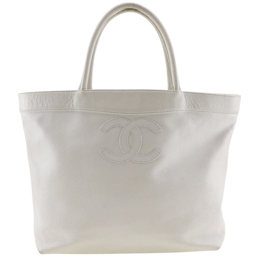 CHANEL Tote Bag Caviar skin White COCO Mark Women Used
