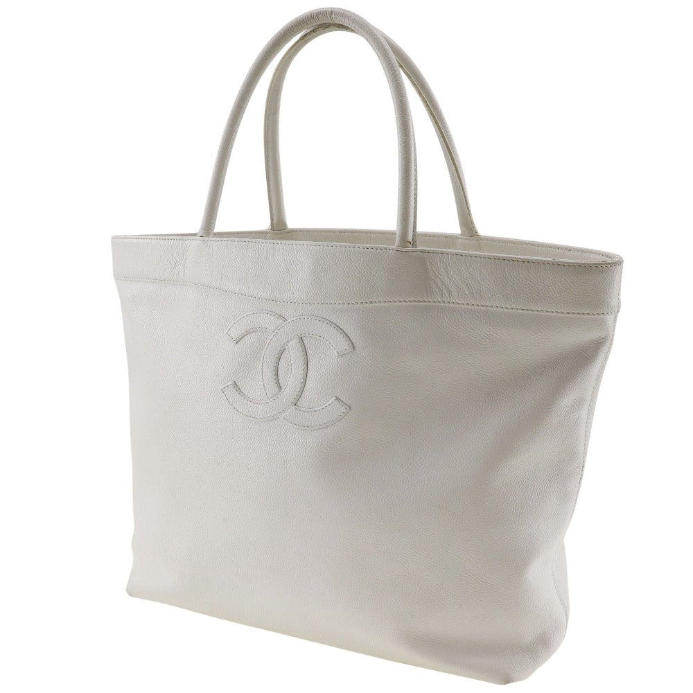 CHANEL Tote Bag Caviar skin White COCO Mark Women Used
