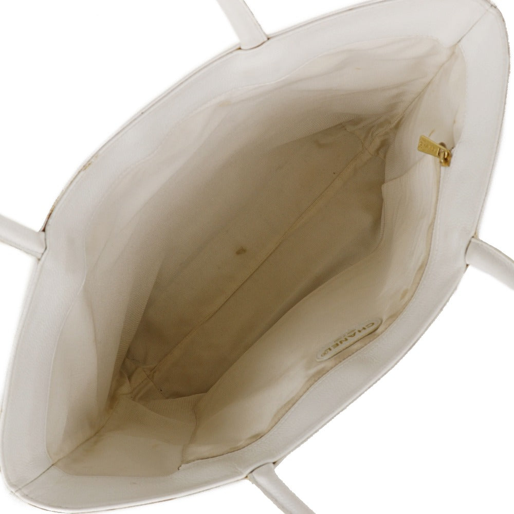 CHANEL Tote Bag Caviar skin White COCO Mark Women Used