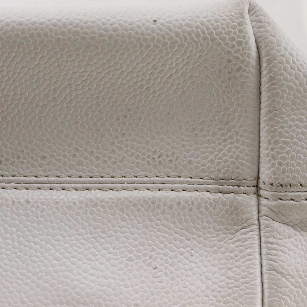 CHANEL Tote Bag Caviar skin White COCO Mark Women Used