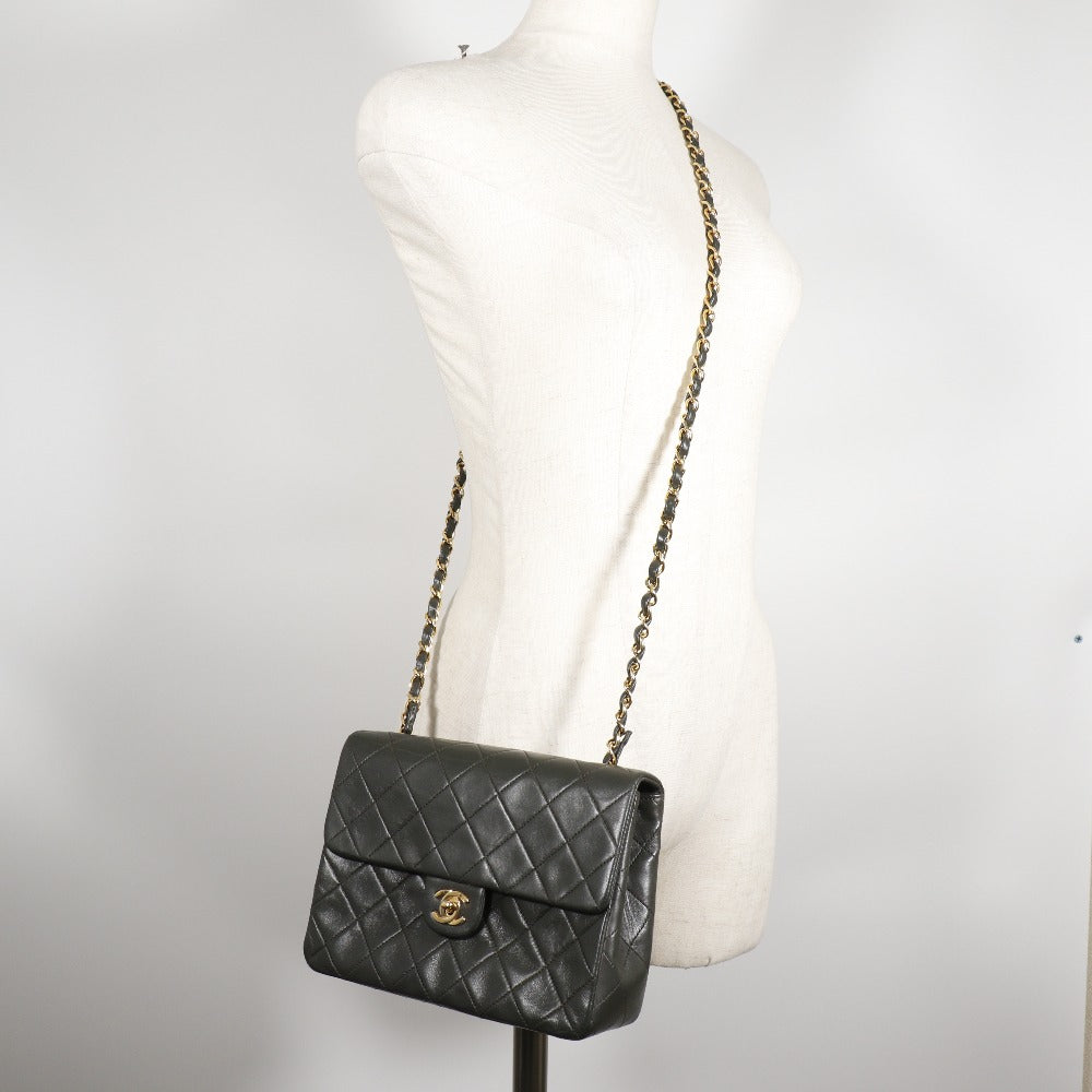 CHANEL Shoulder Bag lambskin Moss green Matrasse ChainShoulder Women Used