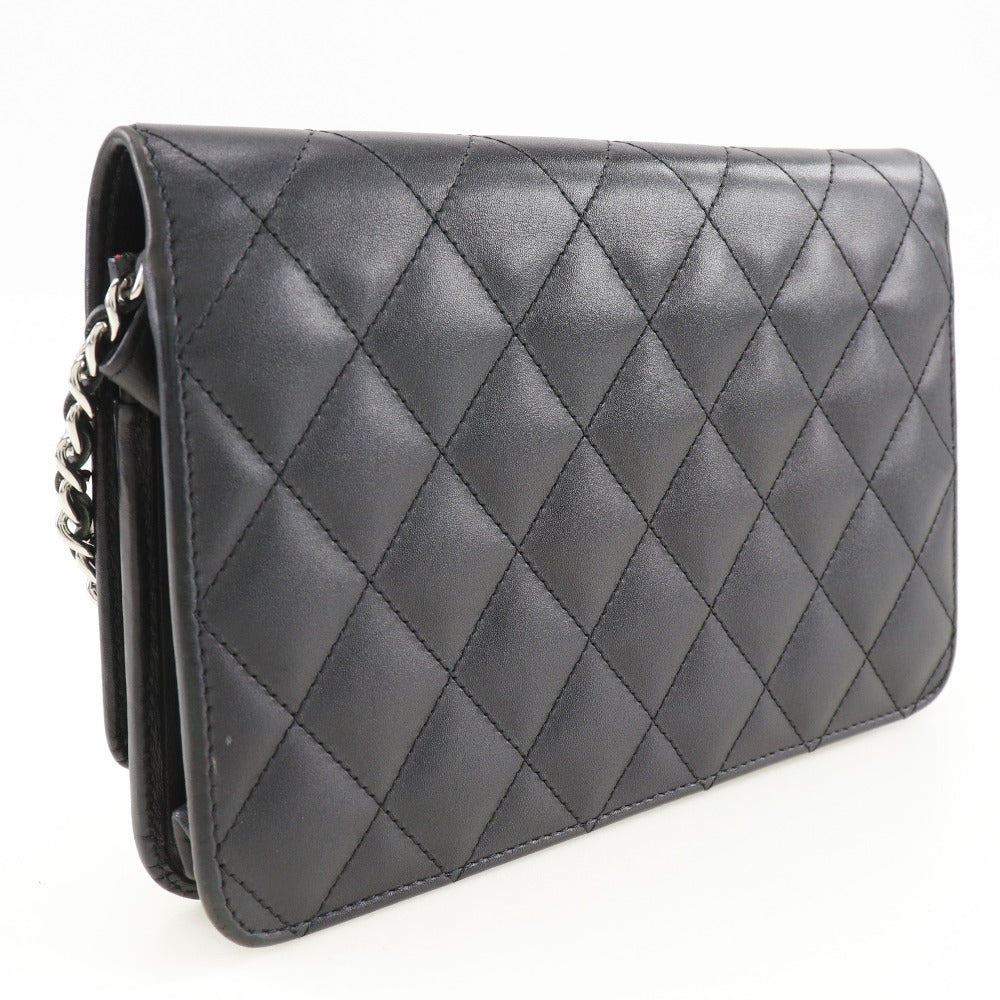 CHANEL Long Wallet Purse A46646 Calfskin, enamel black Cambon line Chain wallet Women Used