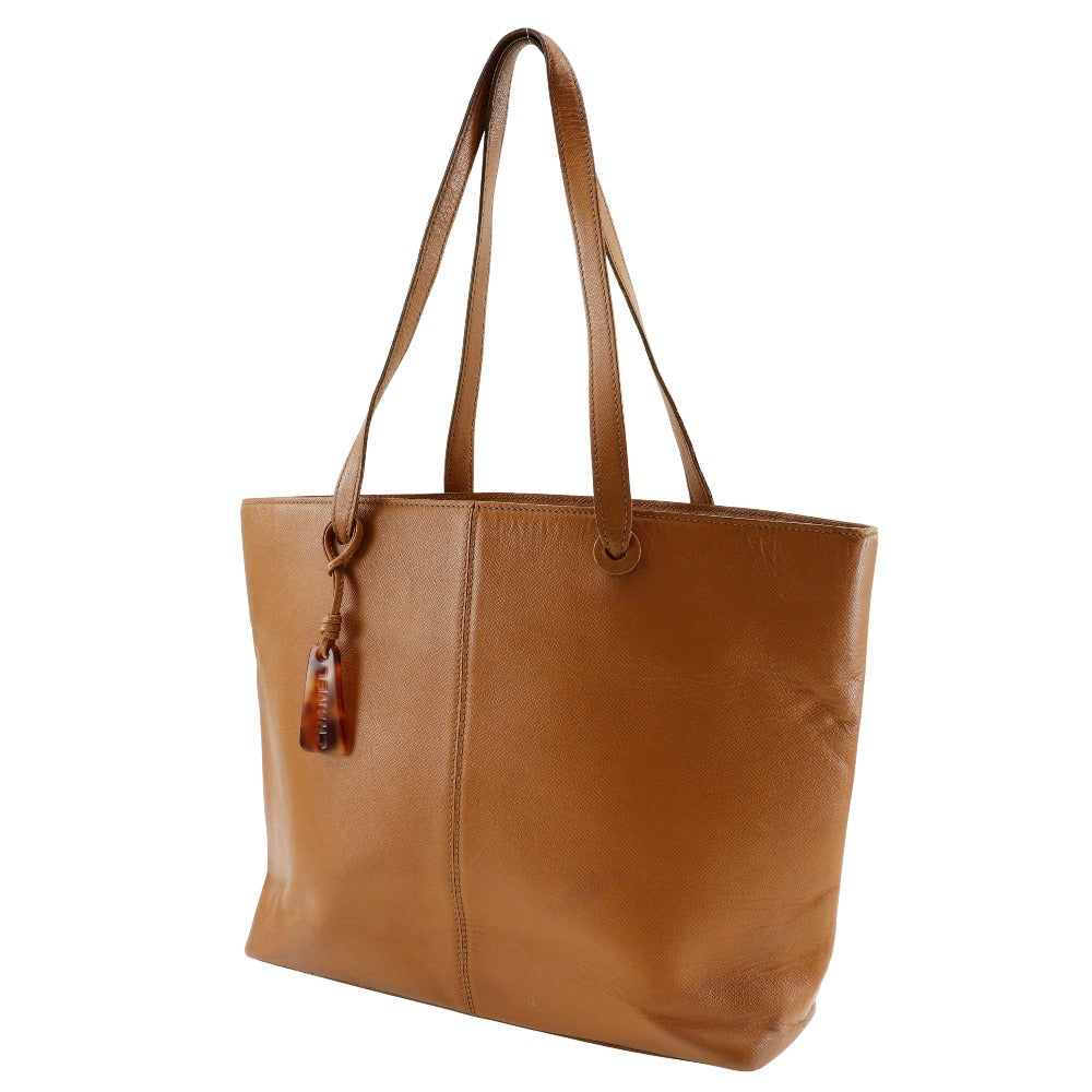 CHANEL Tote Bag leather Brown Logo charm Women Used