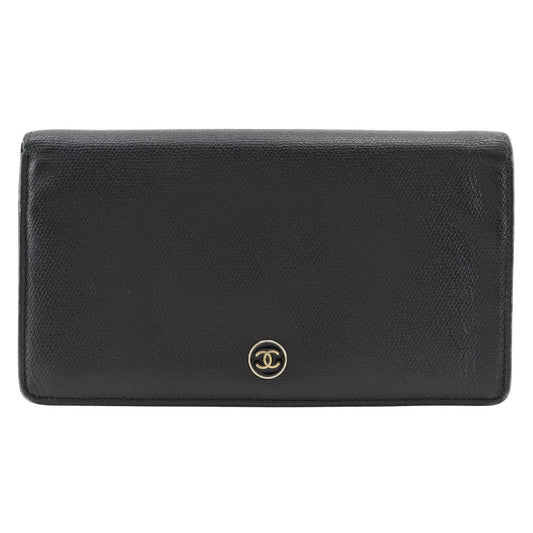 CHANEL Long Wallet Purse A20904 leather black COCO Button Women Used