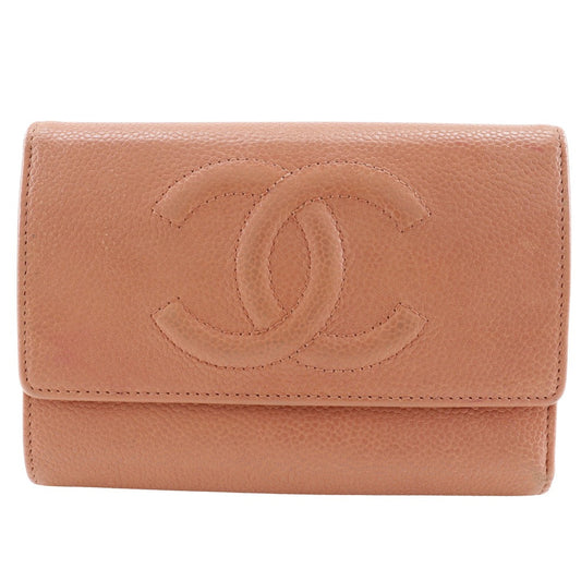 CHANEL Tri-fold wallet Caviar skin pink COCO Mark Women Used