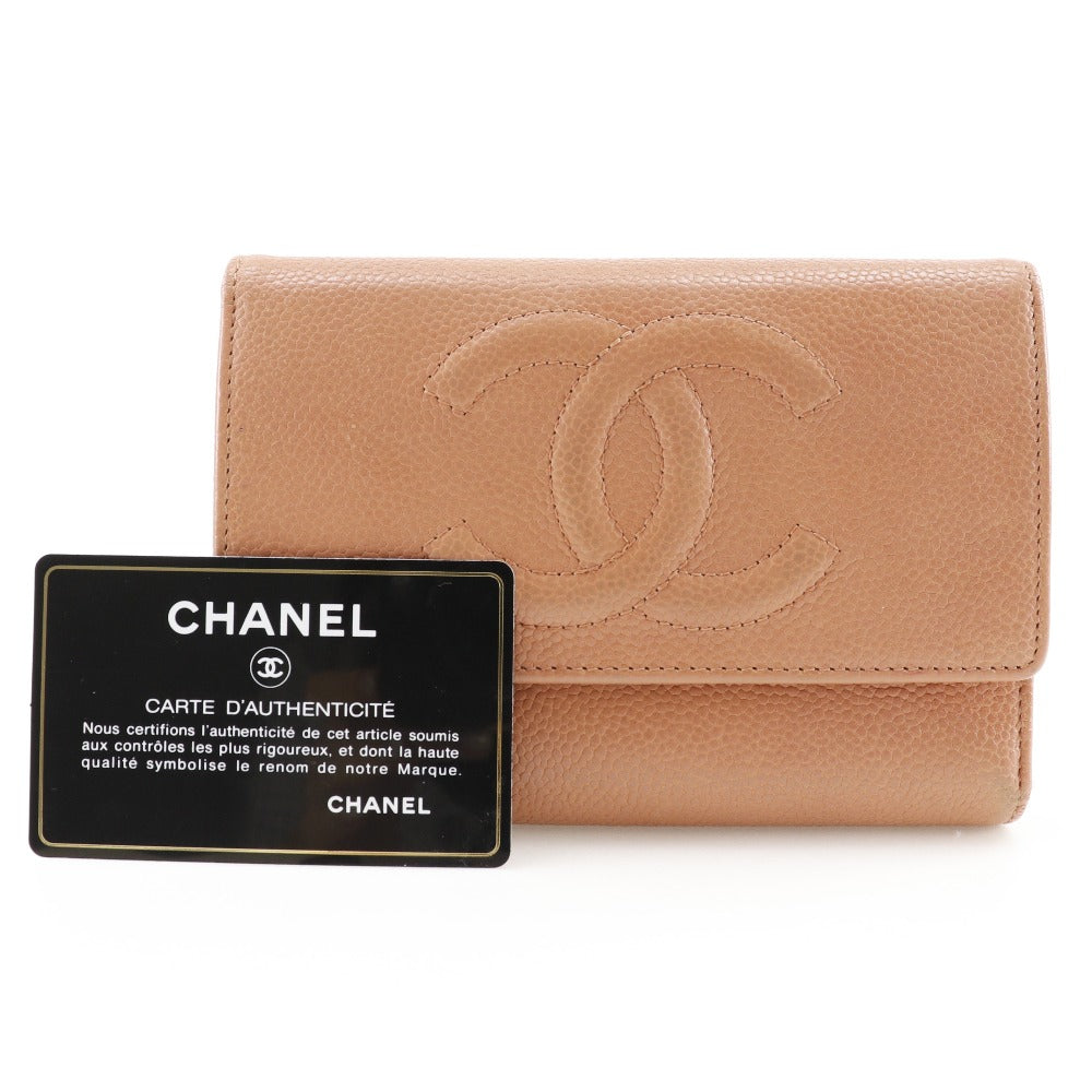 CHANEL Tri-fold wallet Caviar skin pink COCO Mark Women Used