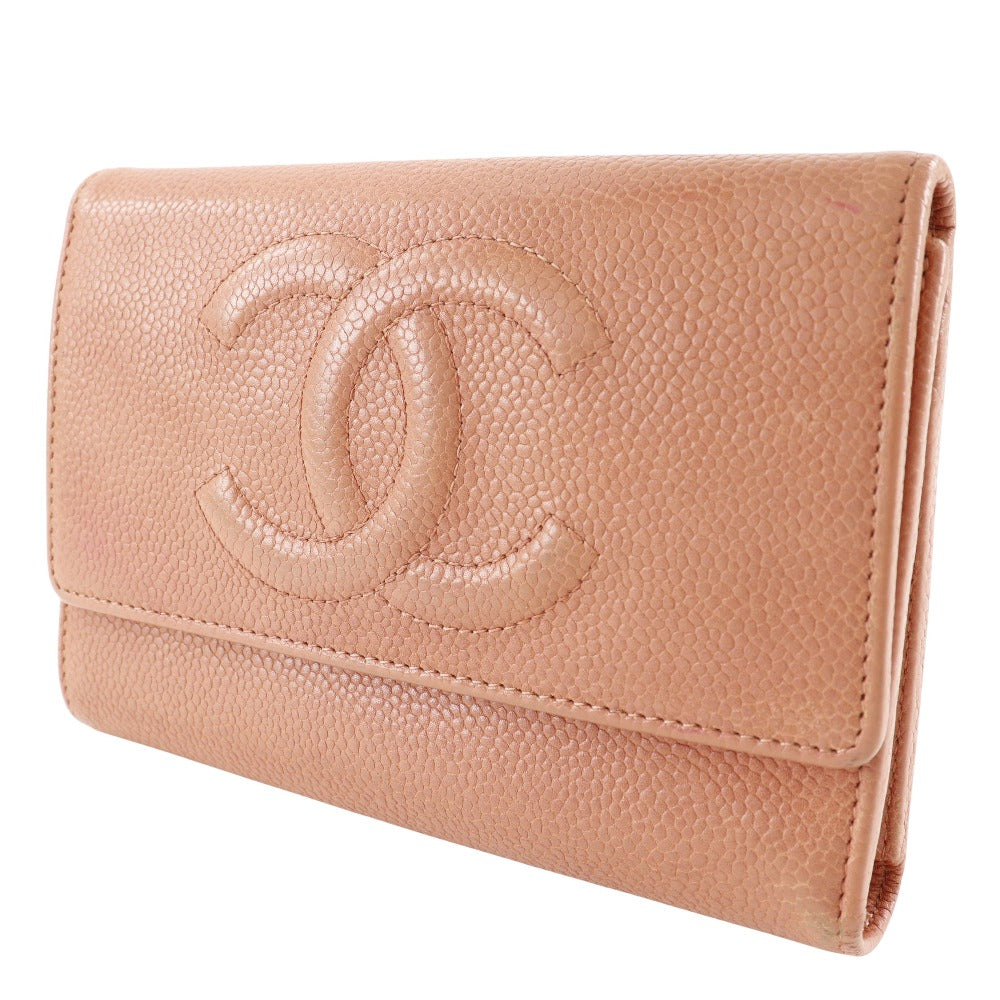 CHANEL Tri-fold wallet Caviar skin pink COCO Mark Women Used