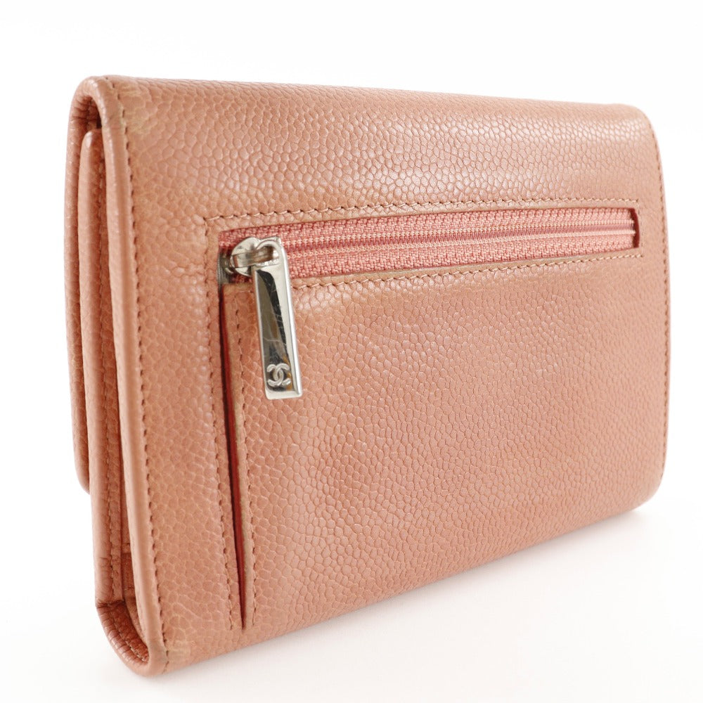 CHANEL Tri-fold wallet Caviar skin pink COCO Mark Women Used