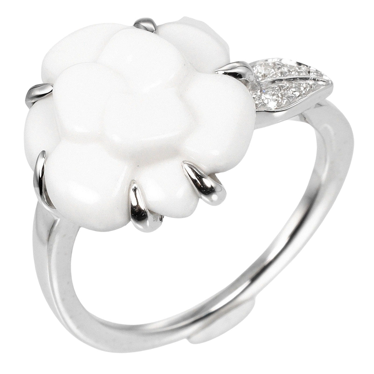 CHANEL Ring 18k white gold, ceramic, diamond Silver Camelia Women 47 Used