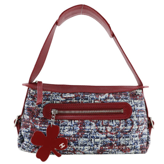 CHANEL Shoulder Bag tweed Red Clover charm one belt Women Used