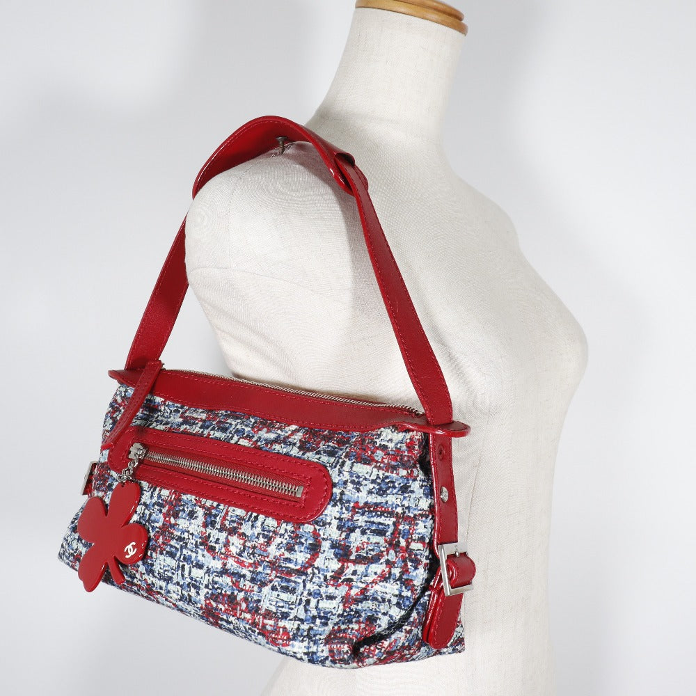 CHANEL Shoulder Bag tweed Red Clover charm one belt Women Used