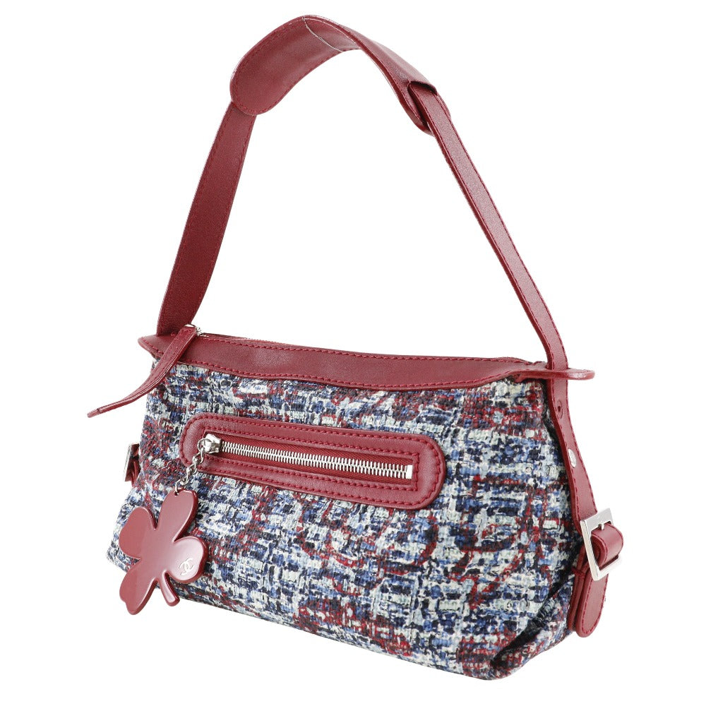 CHANEL Shoulder Bag tweed Red Clover charm one belt Women Used