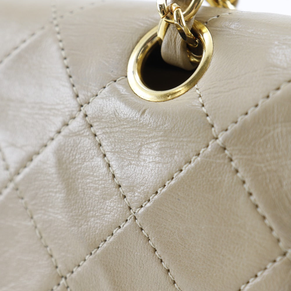 CHANEL Shoulder Bag lambskin beige Double flap Matrasse ChainShoulder Women Used