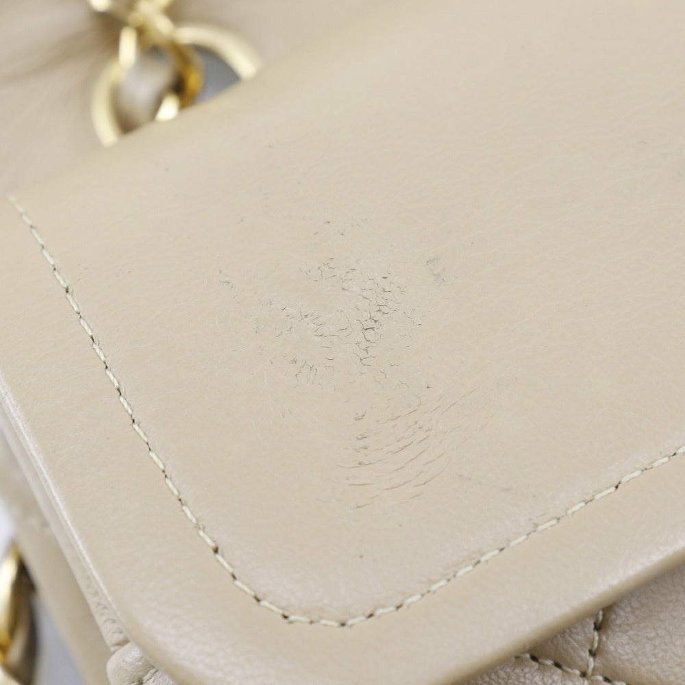 CHANEL Shoulder Bag lambskin beige Double flap Matrasse ChainShoulder Women Used