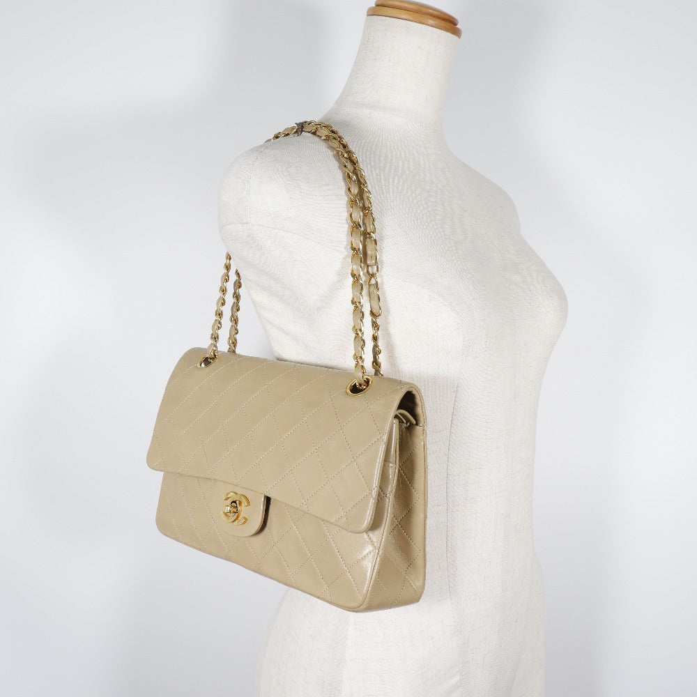 CHANEL Shoulder Bag lambskin beige Double flap Matrasse ChainShoulder Women Used