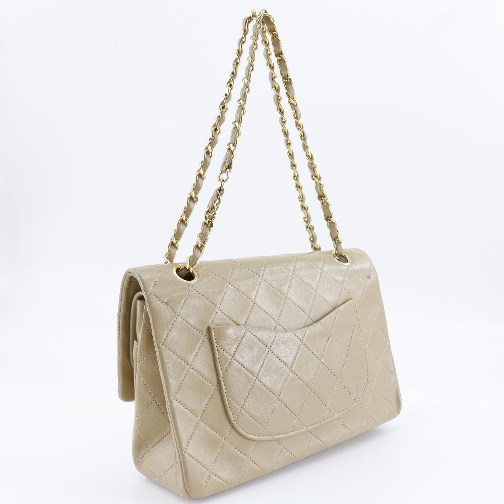 CHANEL Shoulder Bag lambskin beige Double flap Matrasse ChainShoulder Women Used