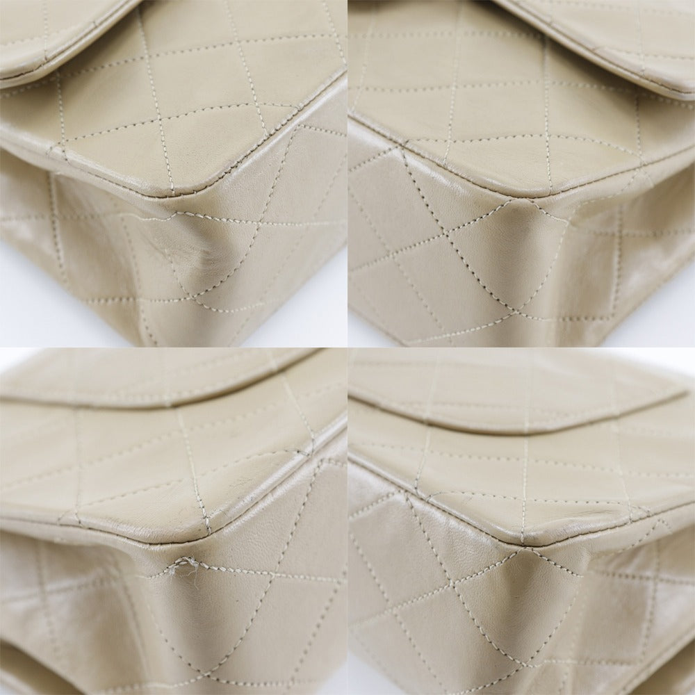 CHANEL Shoulder Bag lambskin beige Double flap Matrasse ChainShoulder Women Used