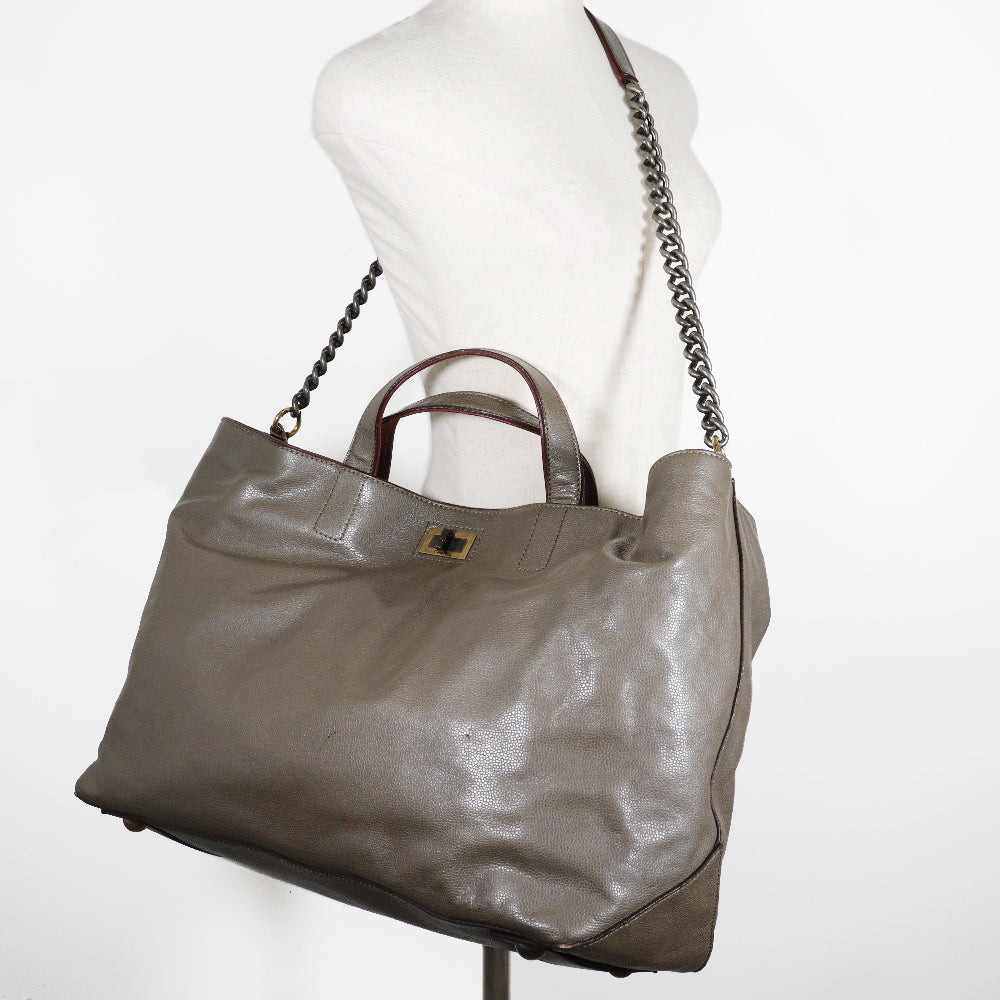 CHANEL Tote Bag Caviar skin gray 2WAY ChainShoulder 2.55 Women Used