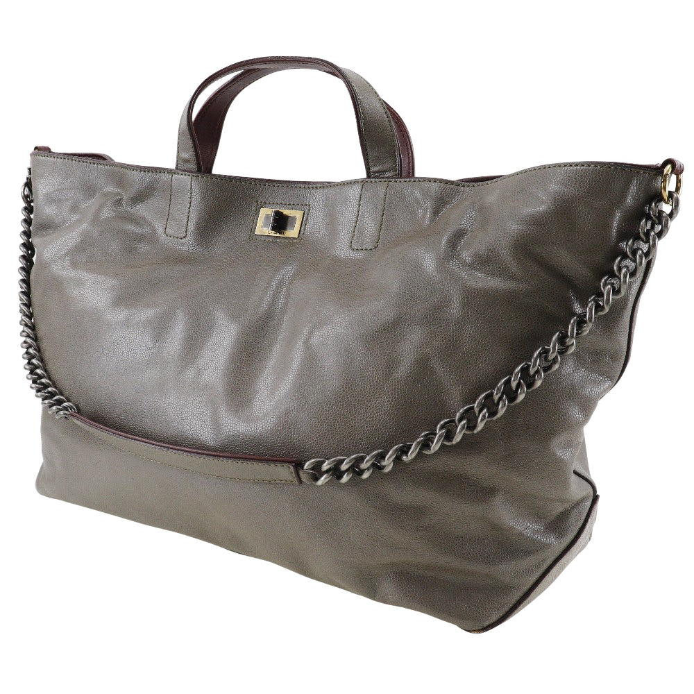 CHANEL Tote Bag Caviar skin gray 2WAY ChainShoulder 2.55 Women Used