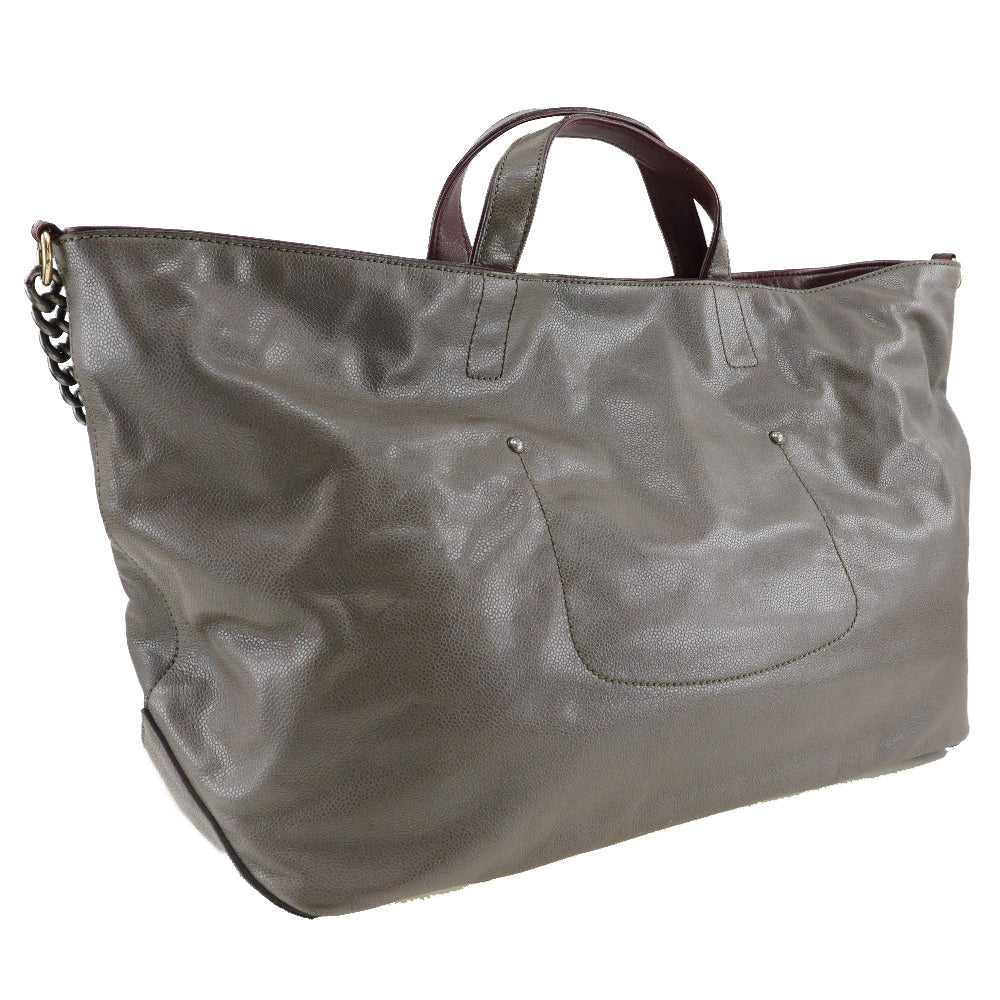 CHANEL Tote Bag Caviar skin gray 2WAY ChainShoulder 2.55 Women Used