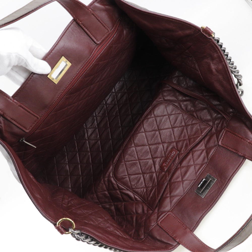 CHANEL Tote Bag Caviar skin gray 2WAY ChainShoulder 2.55 Women Used