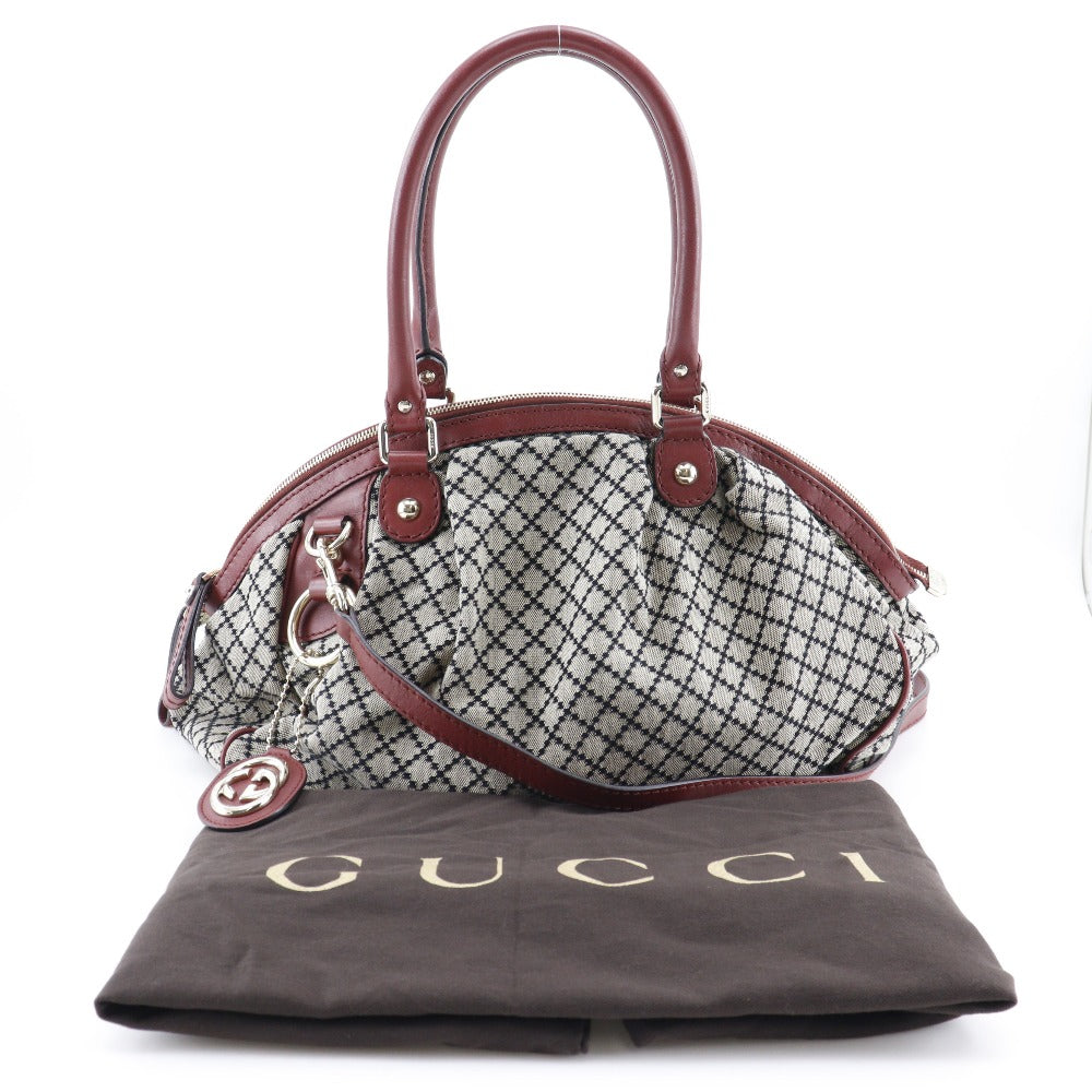 GUCCI Handbag 223974 GG canvas Gray, Red Sukey Diamante Women Used