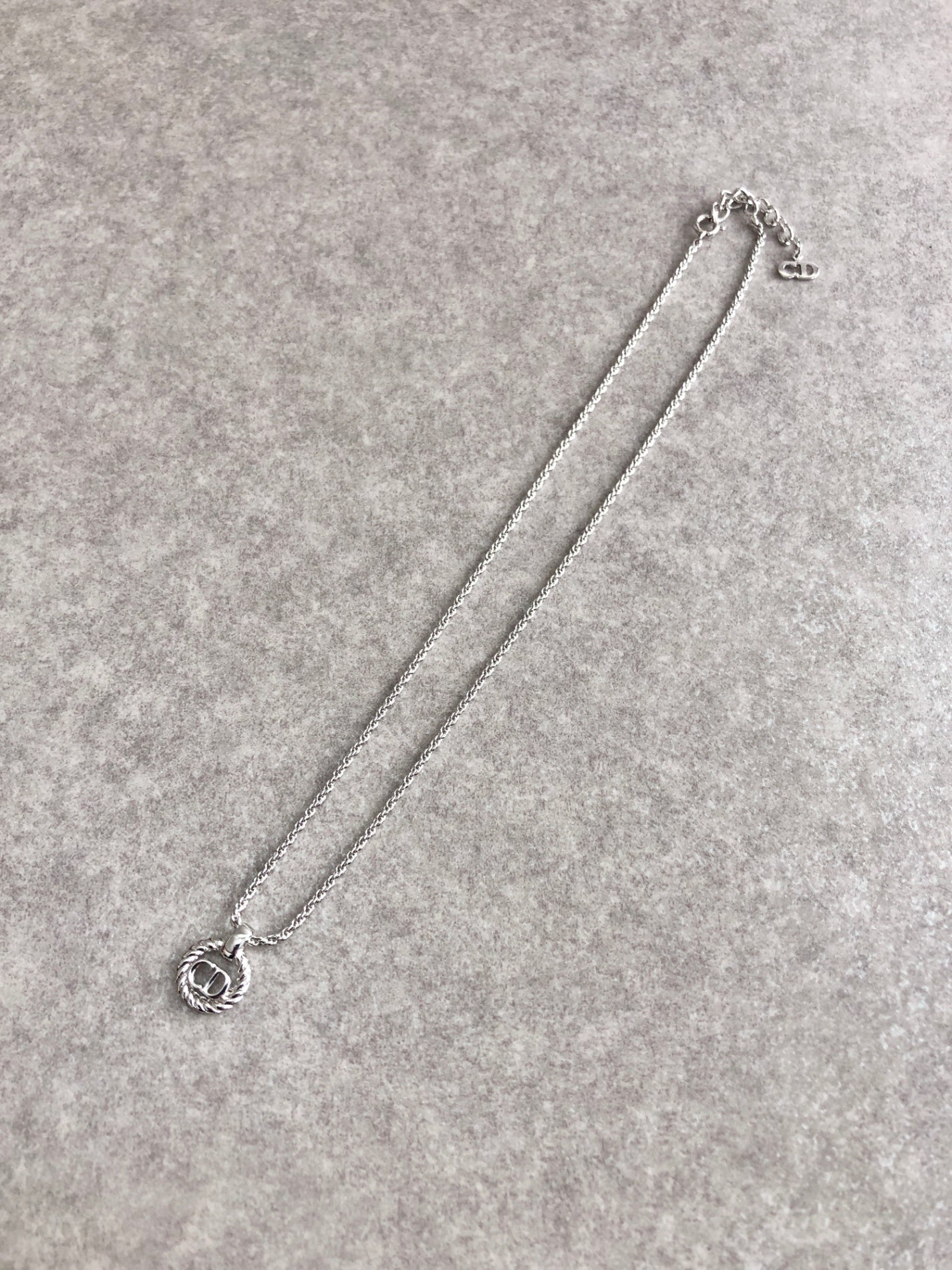 Christian Dior CD Logo Necklace Silver Vintage pfrat8
