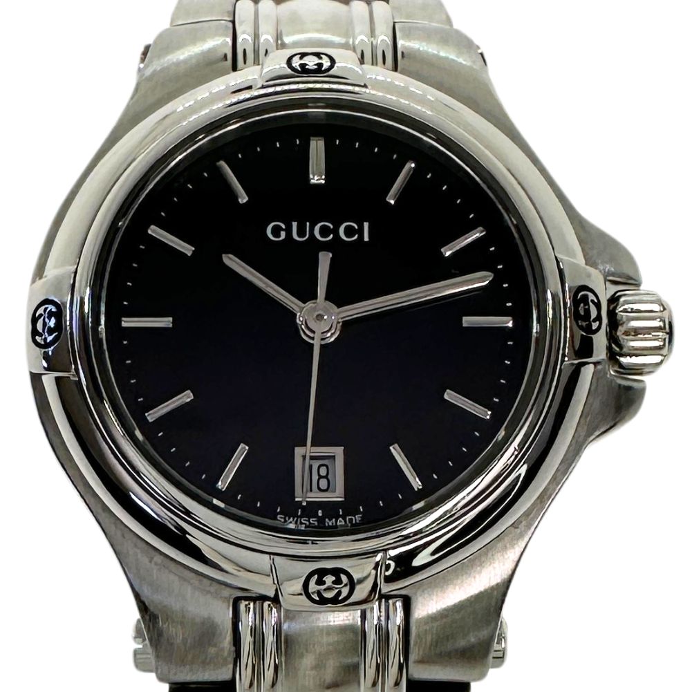 GUCCI Watches Quartz 9040L Stainless Steel Silver black dial Women Used