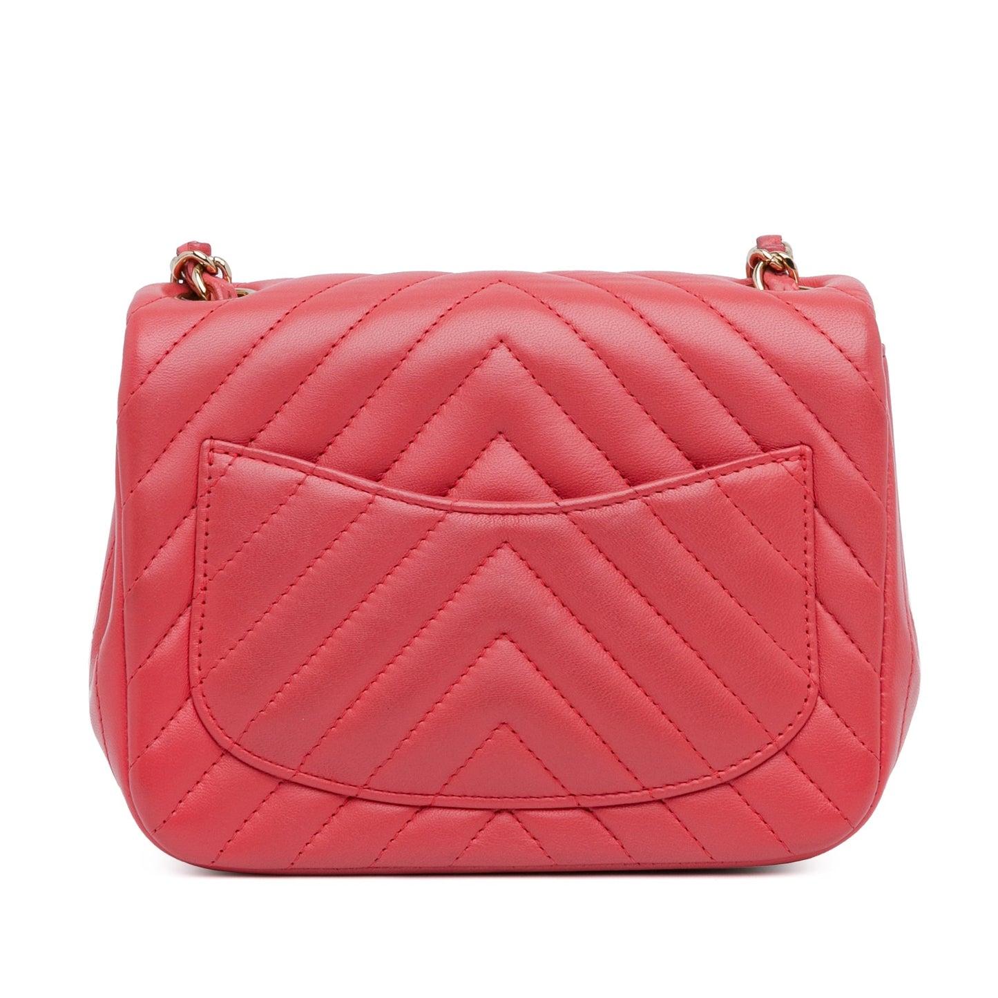 Red Chanel Mini Square Classic Chevron Lambskin Single Flap Crossbody Bag