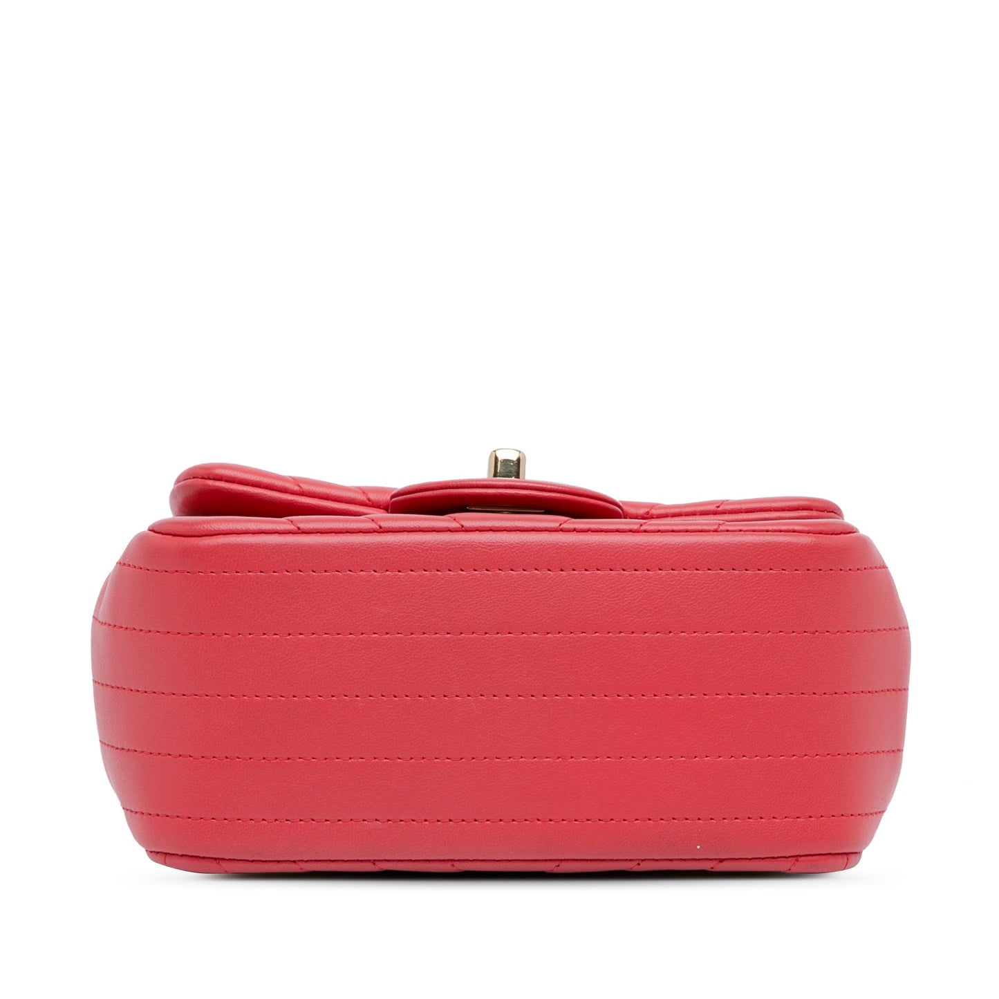 Red Chanel Mini Square Classic Chevron Lambskin Single Flap Crossbody Bag