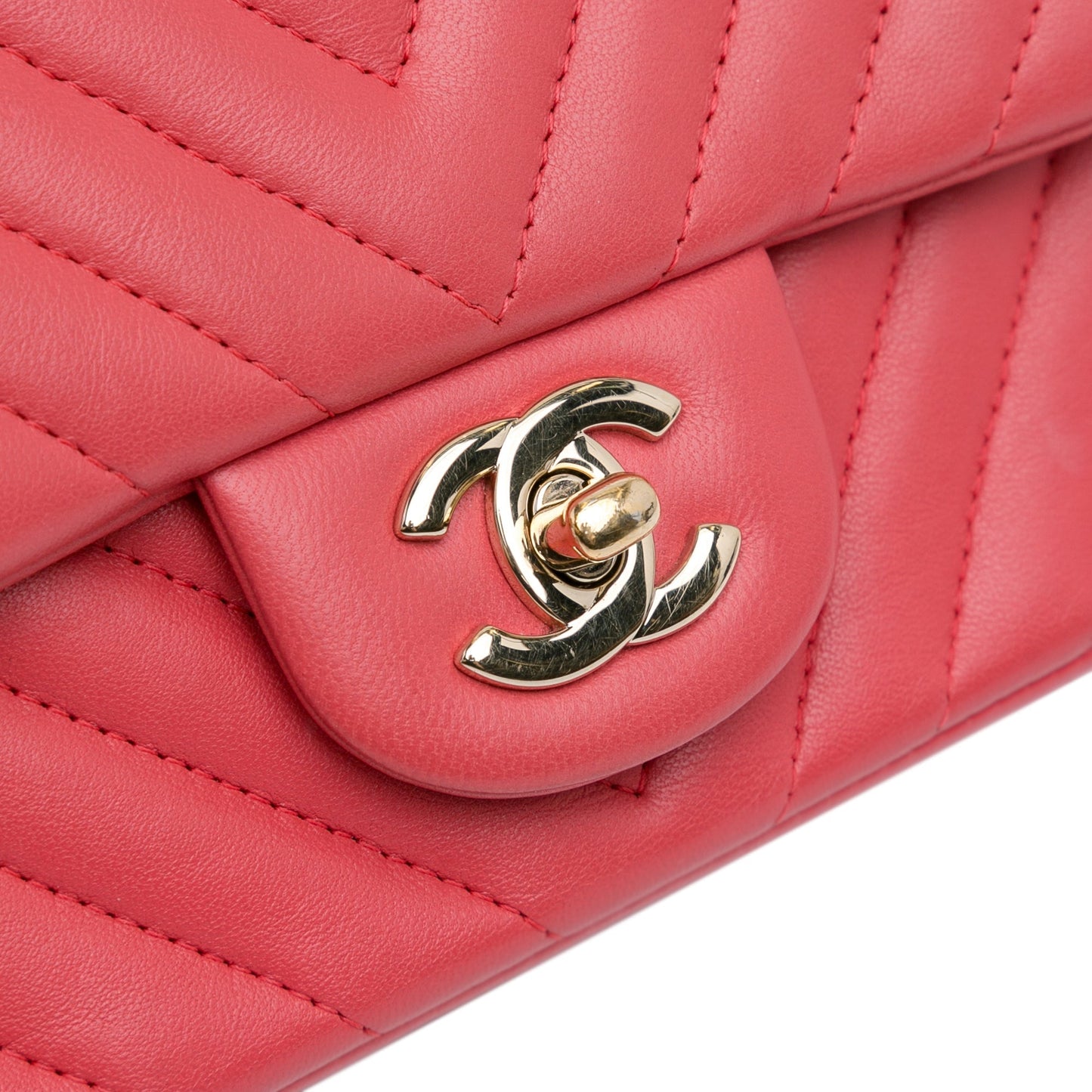 Red Chanel Mini Square Classic Chevron Lambskin Single Flap Crossbody Bag