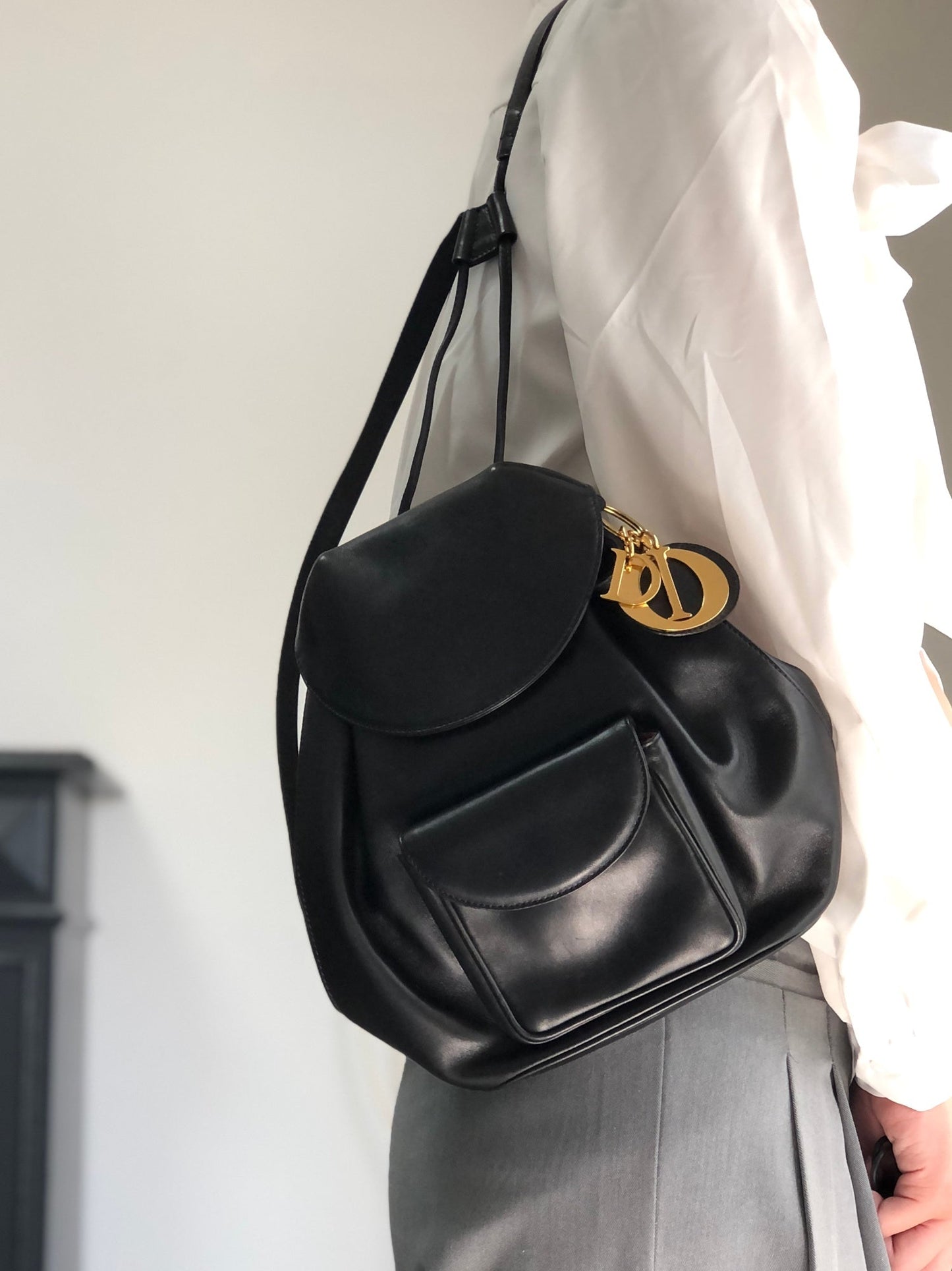 Christian Dior Logo Charm Backpack Black Vintage i7gek7