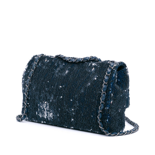 Blue Chanel Paris Cuba Medium Sequin Coco Cuba Single Flap Shoulder Bag