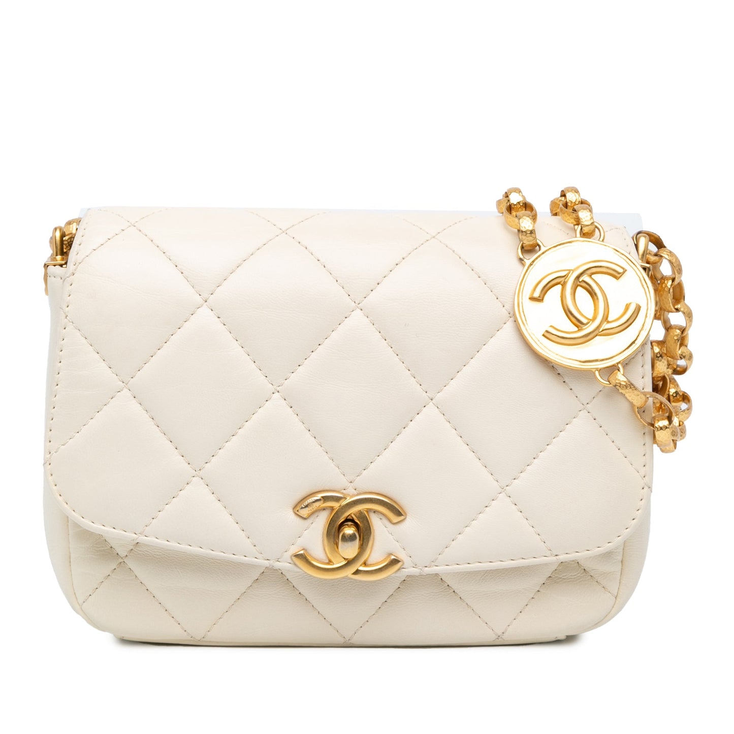 White Chanel Small Quilted Lambskin CC Coin Flap Crossbody Bag