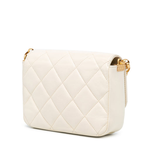 White Chanel Small Quilted Lambskin CC Coin Flap Crossbody Bag