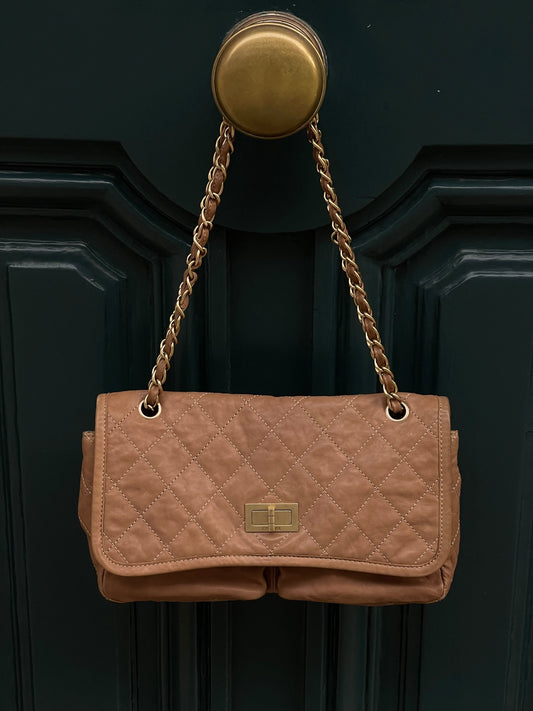 Chanel - sac fermoir mademoiselle cuir beige