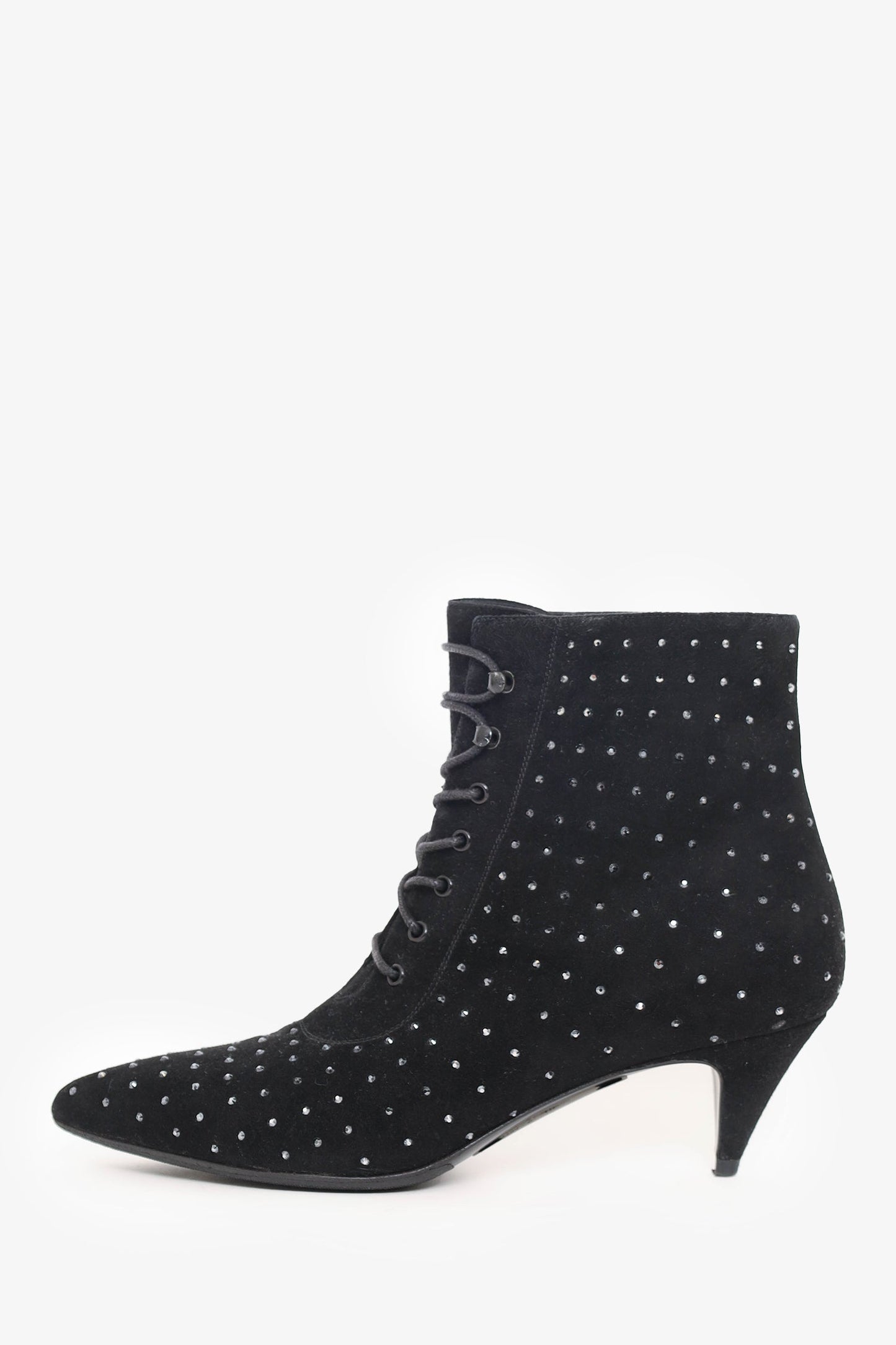 Saint Laurent Black Suede Crystal Embellishments Lace-Up Boots Size 37