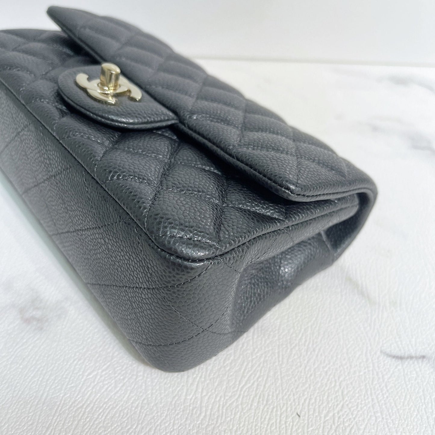 Chanel Quilted Mini Rectangular Flap Dark Grey Caviar Gold Hardware 18S