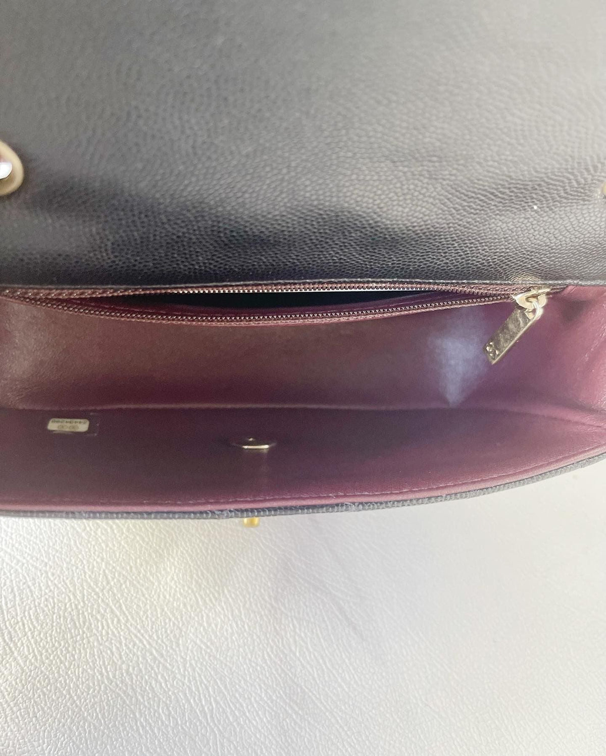 Quilted Mini Rectangular Black Caviar Hardware 17B with Burgundy Red interior