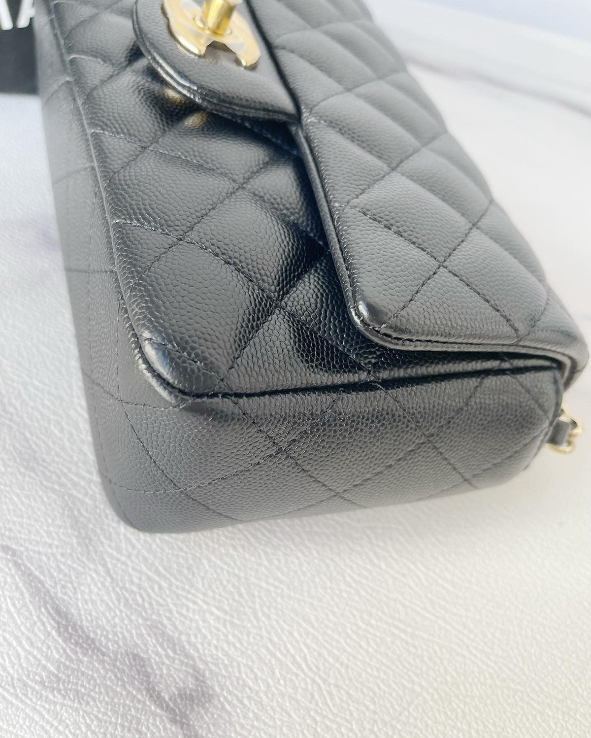 Quilted Mini Rectangular Black Caviar Hardware 17B with Burgundy Red interior