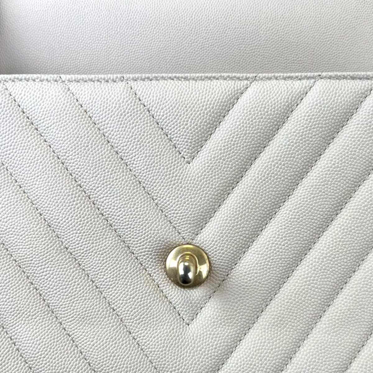 Coco Handle Medium Chevron Flap Bag White GHW
