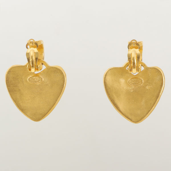 Chanel 1995 Made Heart Cc Mark Swing Earrings
