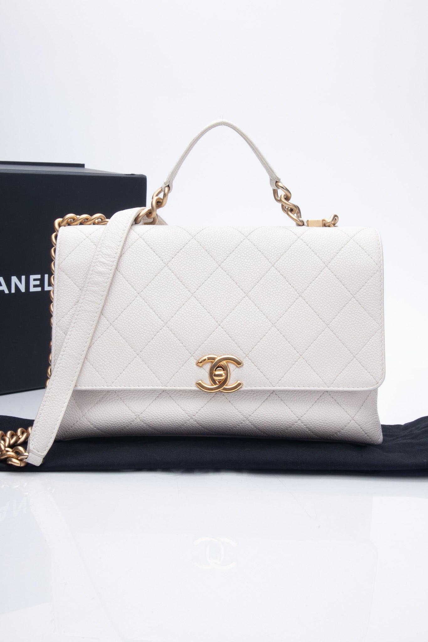 Chanel White Grained Calfskin Small Stitched Flap Crossbody Bag