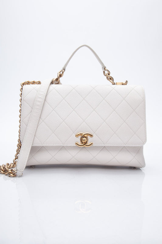 Chanel White Grained Calfskin Small Stitched Flap Crossbody Bag