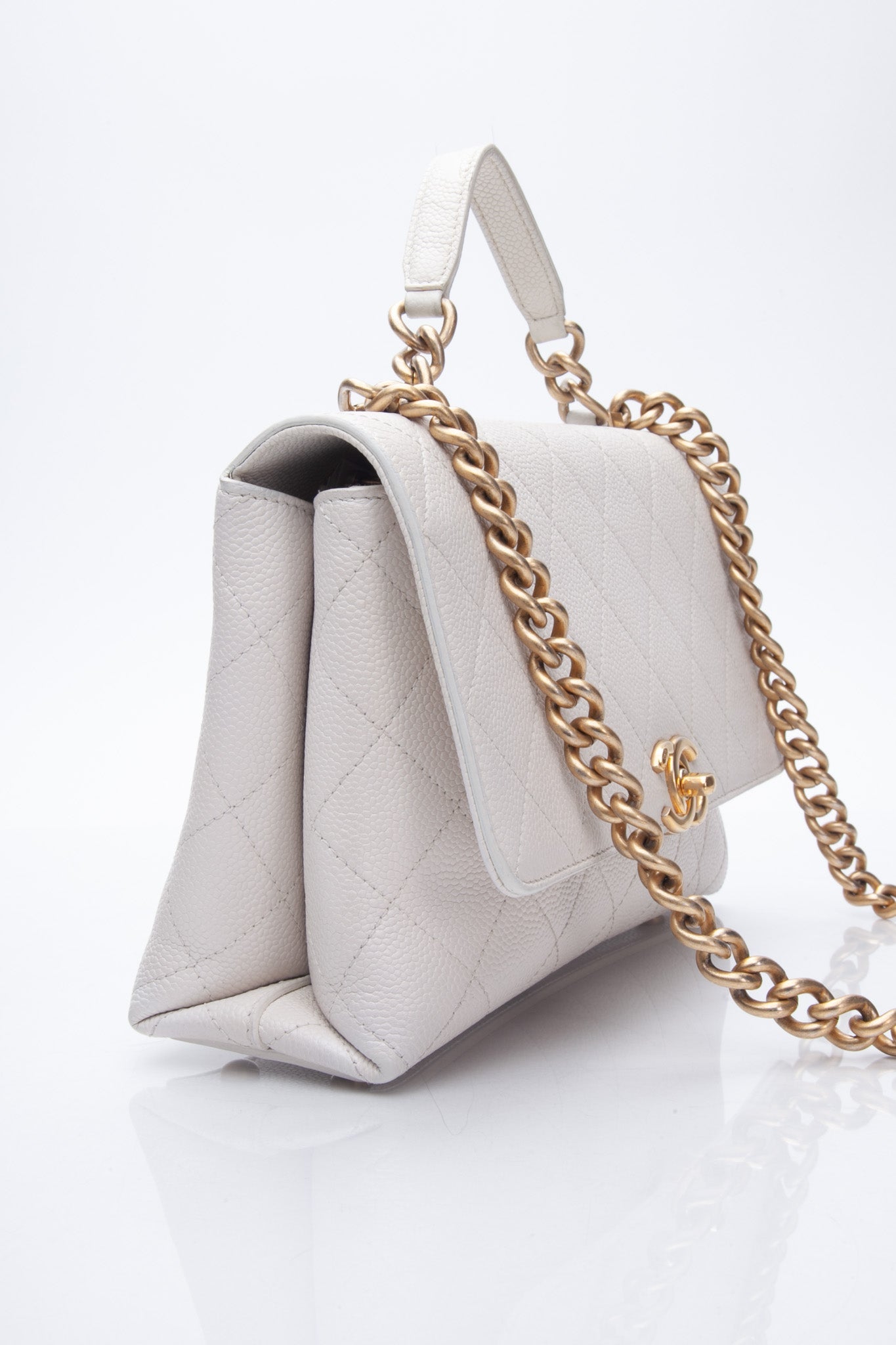Chanel White Grained Calfskin Small Stitched Flap Crossbody Bag