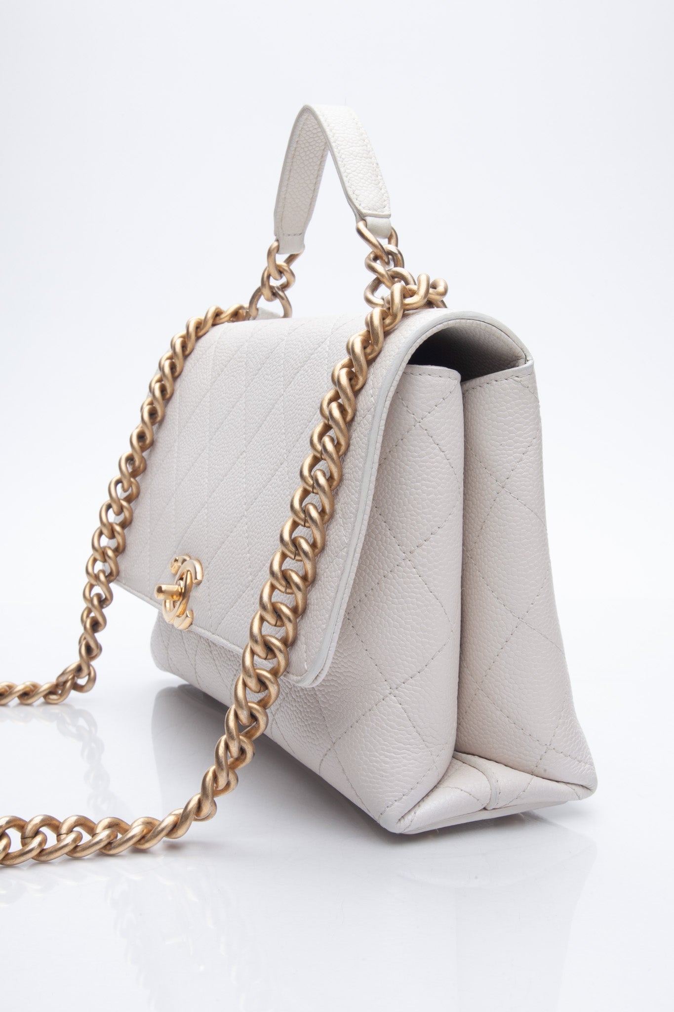 Chanel White Grained Calfskin Small Stitched Flap Crossbody Bag