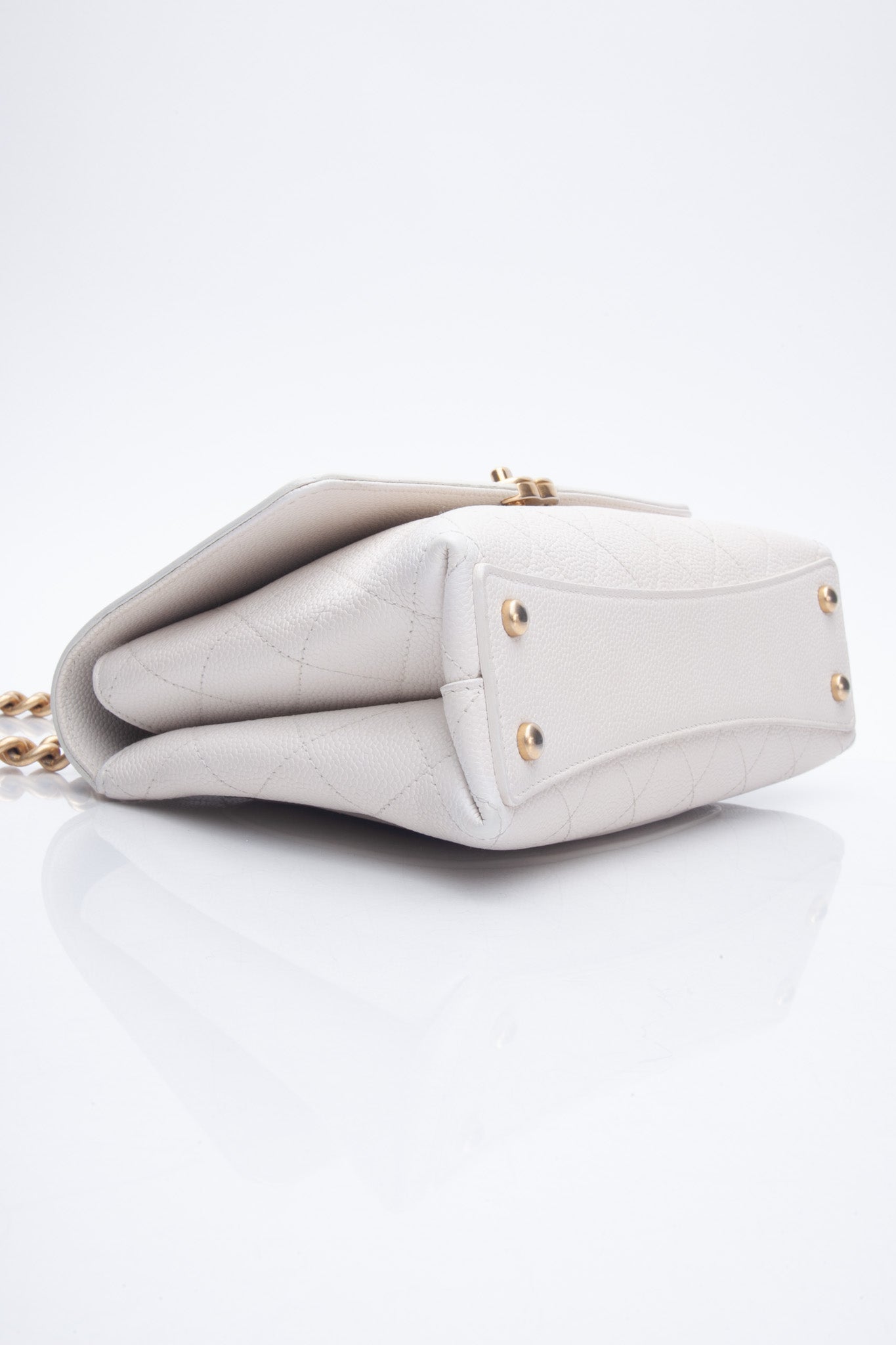 Chanel White Grained Calfskin Small Stitched Flap Crossbody Bag