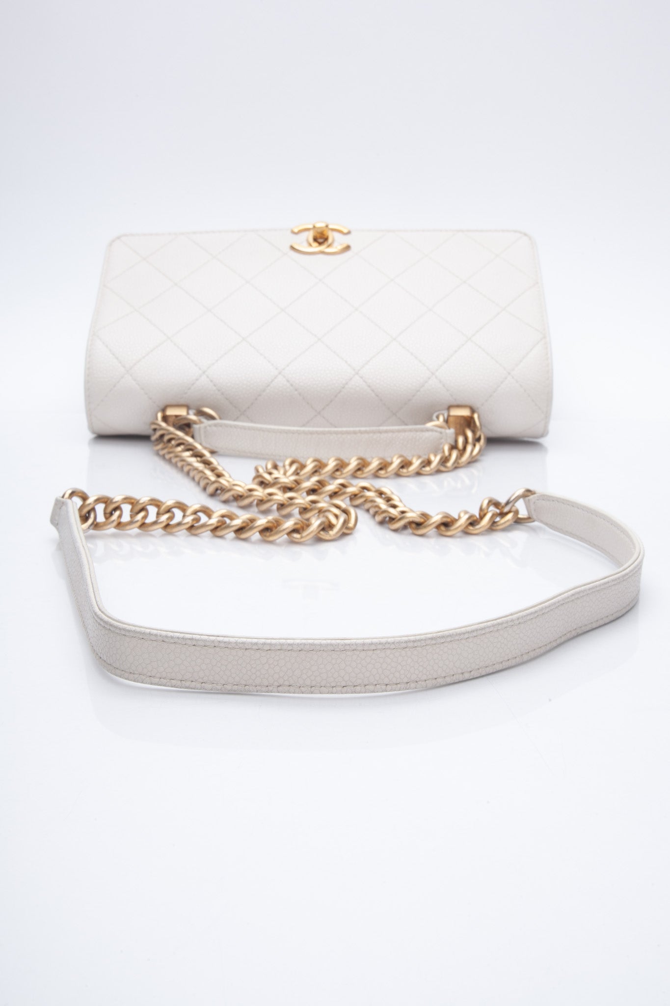 Chanel White Grained Calfskin Small Stitched Flap Crossbody Bag