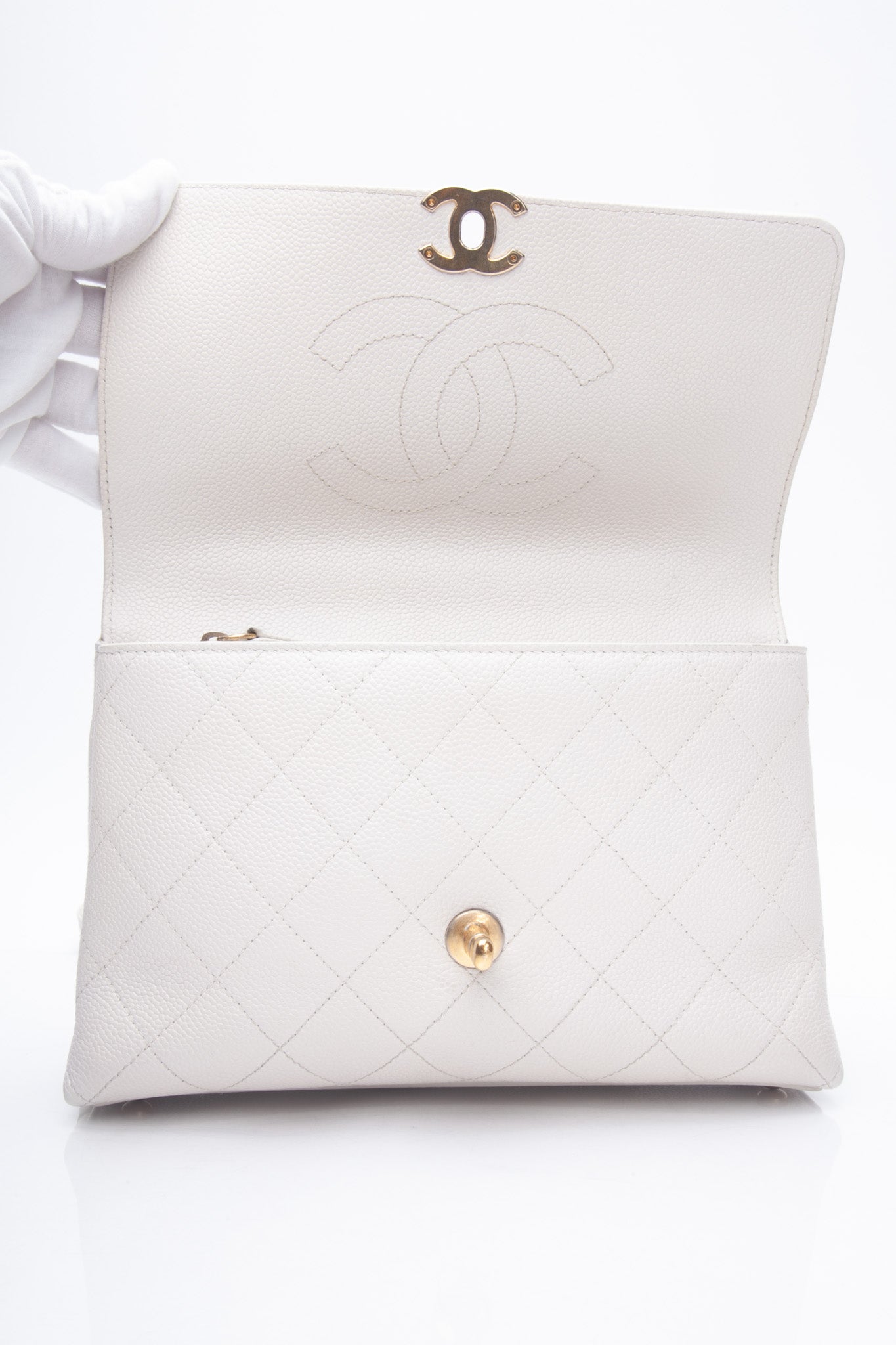 Chanel White Grained Calfskin Small Stitched Flap Crossbody Bag