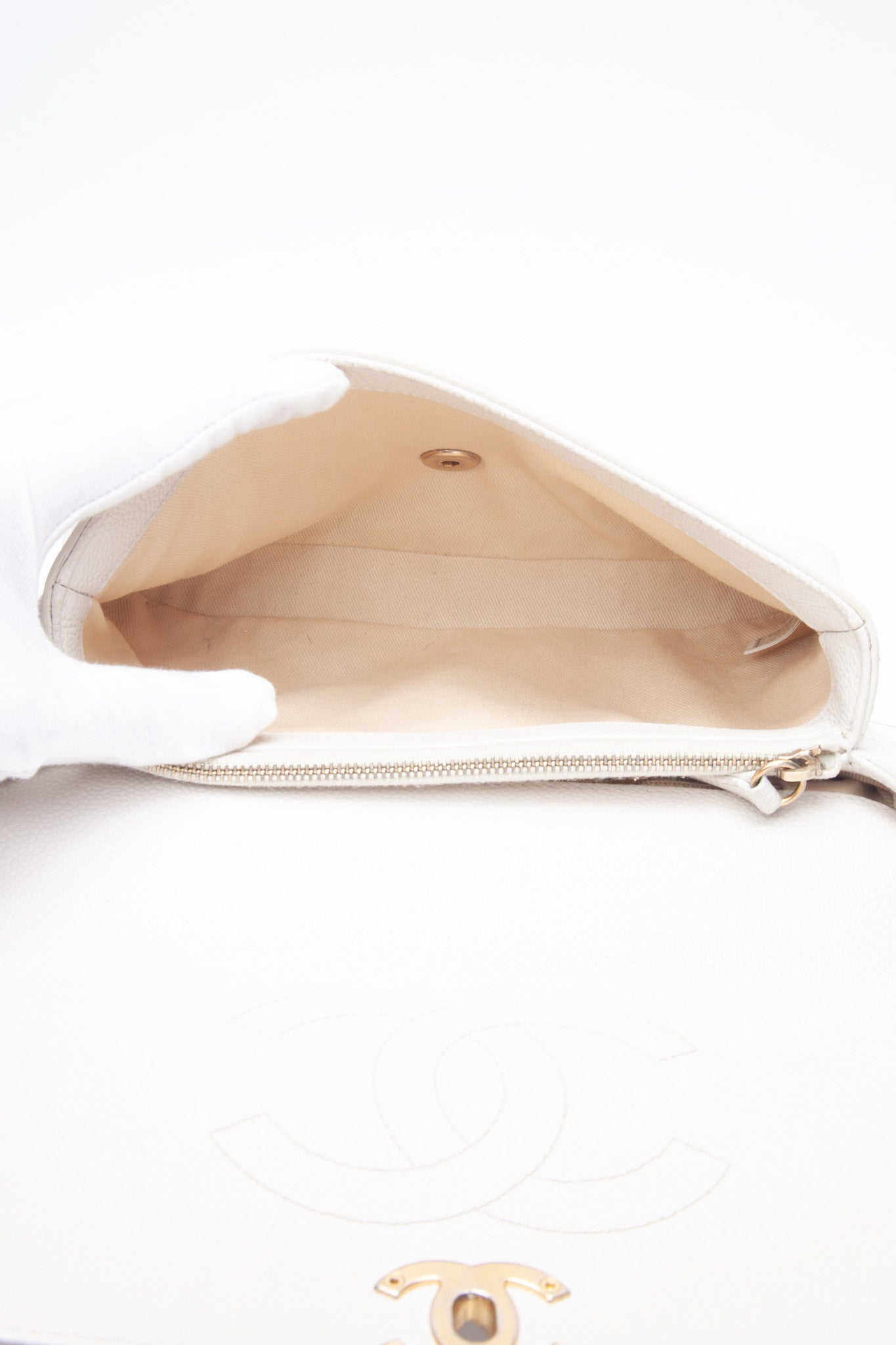 Chanel White Grained Calfskin Small Stitched Flap Crossbody Bag